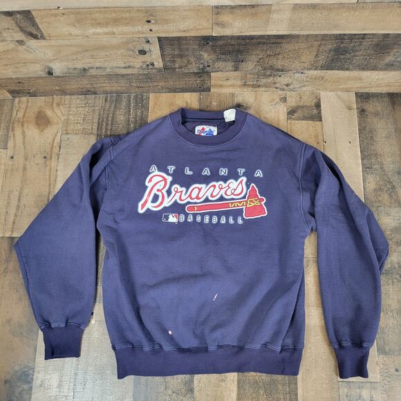 Atlanta Braves Baseball Crewneck Sweater MLB Vintage 90s Majestic Mens‎ Large - Picture 2 of 9
